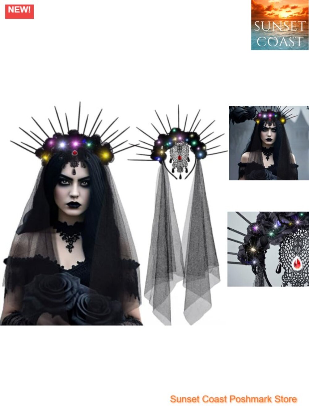 Light Up Gothic Crown Headband Halloween LED Halo Headpiece